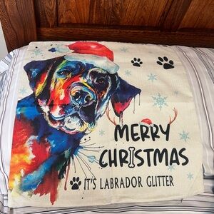 Labrador Merry Christmas Glitter Pillow Case Cover, Tan Background, Zips, new